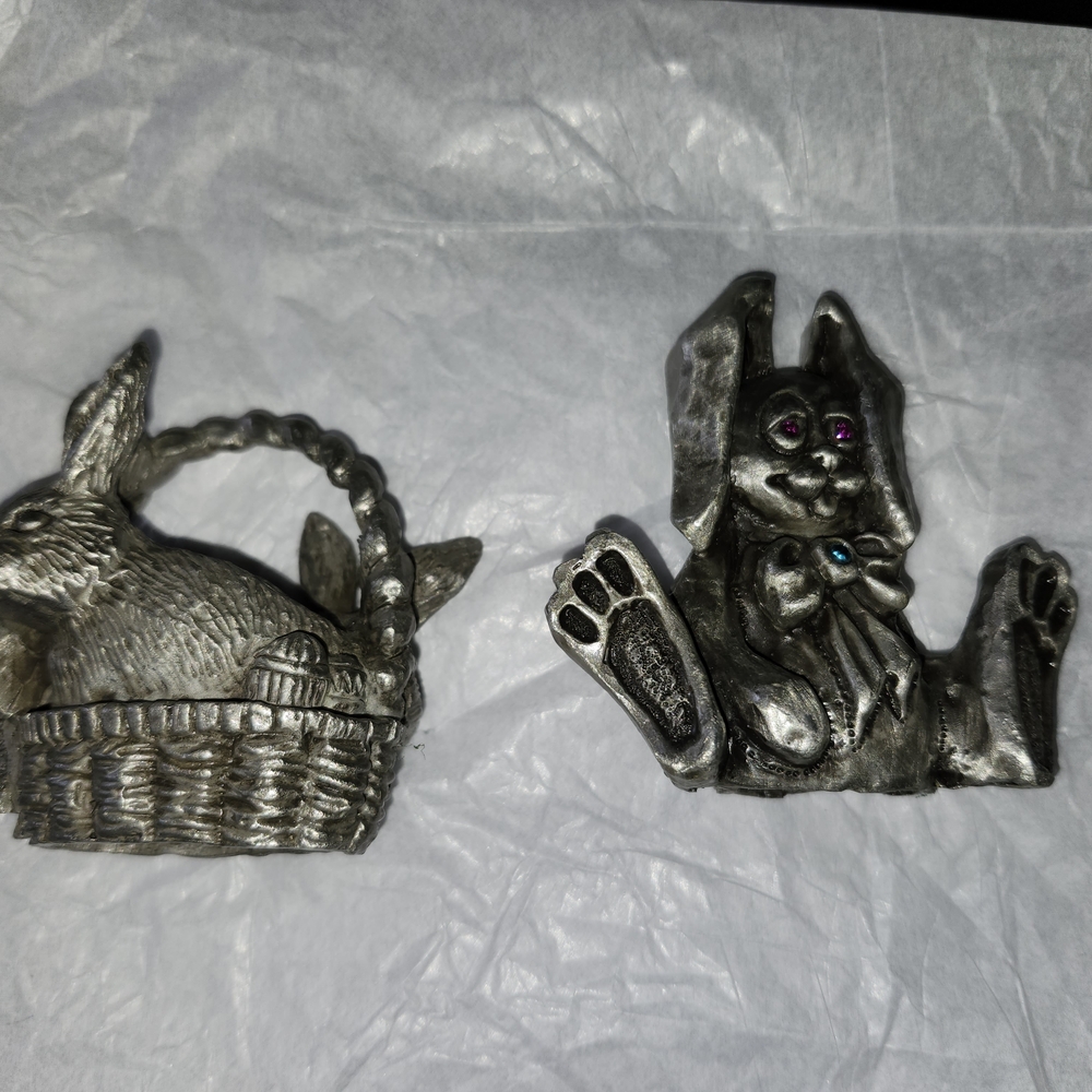 Adorable Silver Bunny Brooch Pair
